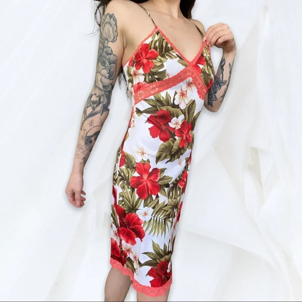 Jennyfer (M) Hibiscus Print Y2K Floral Slip - Picture 3 of 9